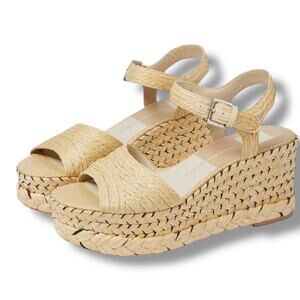 Dolce Vita Tiago Raffia Ankle Strap Espadrille Platform Wedge Sandals Sz 6.5